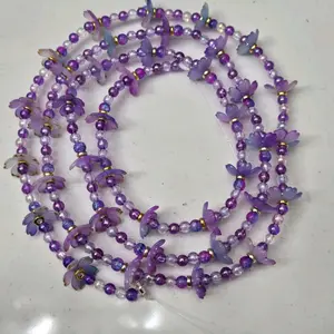The Beaded Tide Purple Dream Garden Removable Waistbeads with Floral Beads and Pearls for Women