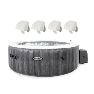 Intex PureSpa Plus Greywood Inflatable Hot Tub Jet Spa with 4 Headrest Pillows