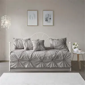 212 MAIN Lorilyn Daybed Cover Set - 6-Piece, Dark Gray, Daybed Size, Diamond Shape, Quilted Back, Ruched Texture, Tufted Detail, for Indoor Use