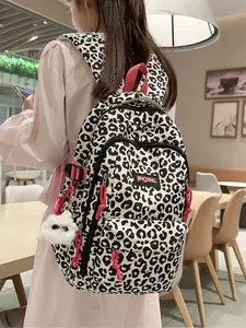 Cow Pattern Colorblock Girls' Backpack, Waterproof Sports Shoulder Bag for Middle School, Stylish Dual-Shoulder Bookbag