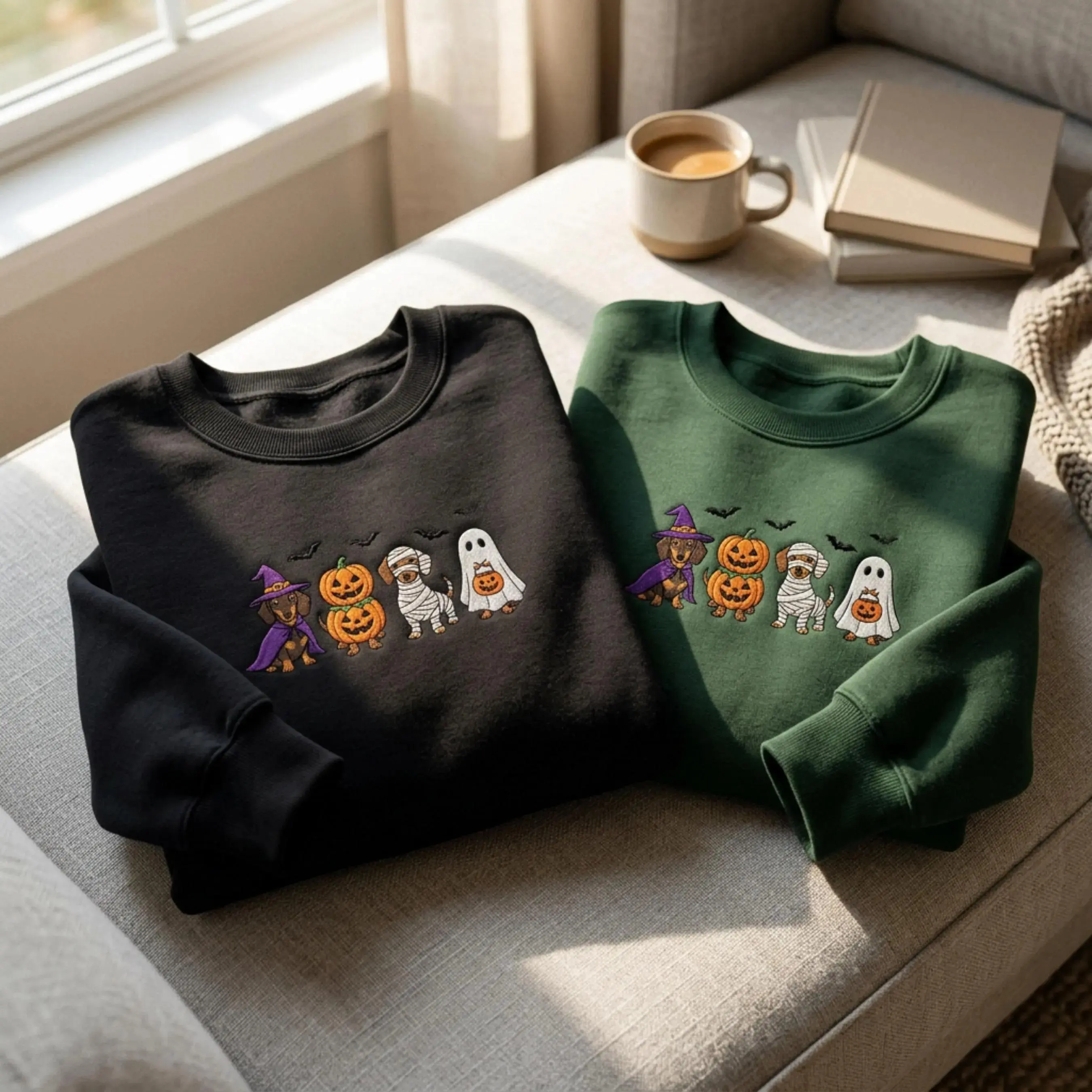 [Made in US] Embroidered Dachshund Halloween Sweatshirt T Shirt Hoodie, Ghost Dog Costume Shirt