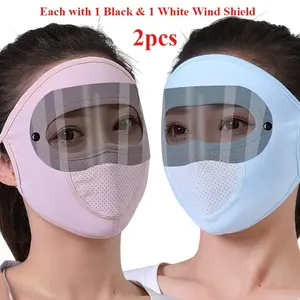 Outdoor Cycling Face Cover Breathable Comfortable Material Reusable No Battery With Black Windshield & White Mask Set