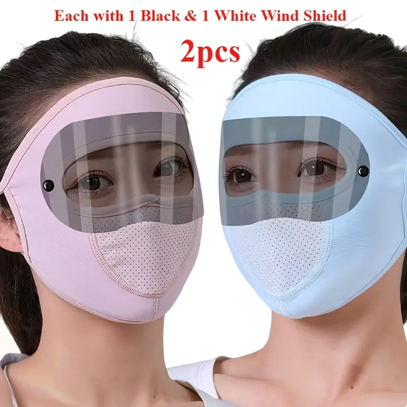 Outdoor Cycling Breathable Face Cover 2 Pcs Set - Reusable, Battery-Free, Comfortable Material, Black Windshield Cover & White Mask, Breathable Face Covering