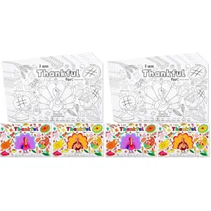 24 Pcs Thanksgiving Coloring Placemats, Thanksgiving Turkey Coloring Paper Table Mats, Make Your Own Art & Craft Kit for Kids School Activities Party Decoration Supplies(No pigment) (Pack of 2)