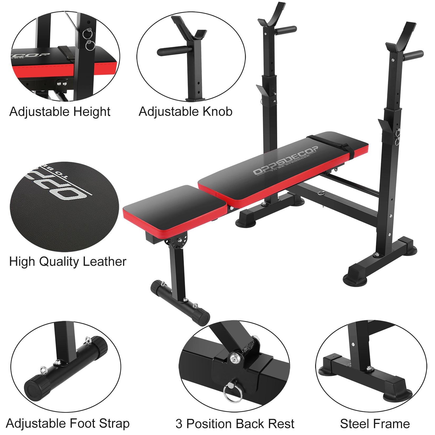OPPSDECOR 6-in-1-660lbs Adjustable Weight Bench Set with Barbell Rack, Incline Bench Press, Leg Developer & Preacher Curl Capacity for Home Gym(bar and weight are not included)