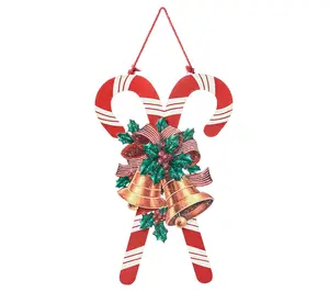 Glitzhome 20"H Wooden Christmas Candy Cane Wall  Decor