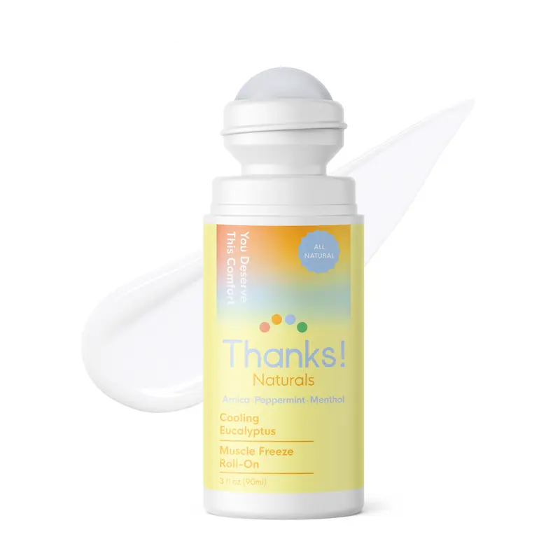 Thanks! Naturals Muscle Freeze Roll On, Cooling and Soothing Vegan, Cold Pressed Formula with Jojoba Oil, Vitamin E & Peppermint, Use on Neck, Knees & Joints, Post Workout Essential, 3 FL OZ