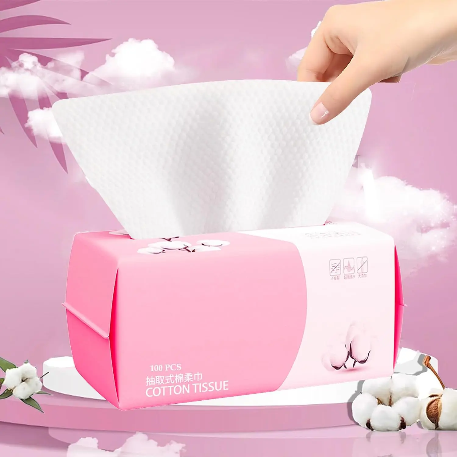100 Count Disposable Face Towel, Soft Cotton Dry Wipes Facial Cloths, Facial Tissue for Cleansing, Skincare and Makeup Remover