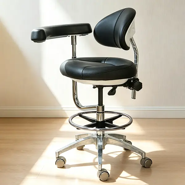 LIMKOMES Modern Sturdy Stable Alloy Microfiber Dental Assistant Chair - Ergonomic Swivel Seating, Rotatable Armrest, Foam Back Support, Easy-Clean Surfaces, Rolling Wheels - 21.1-27.8 In Commercial Furniture for Dentist Clinics (No Assembly Required)