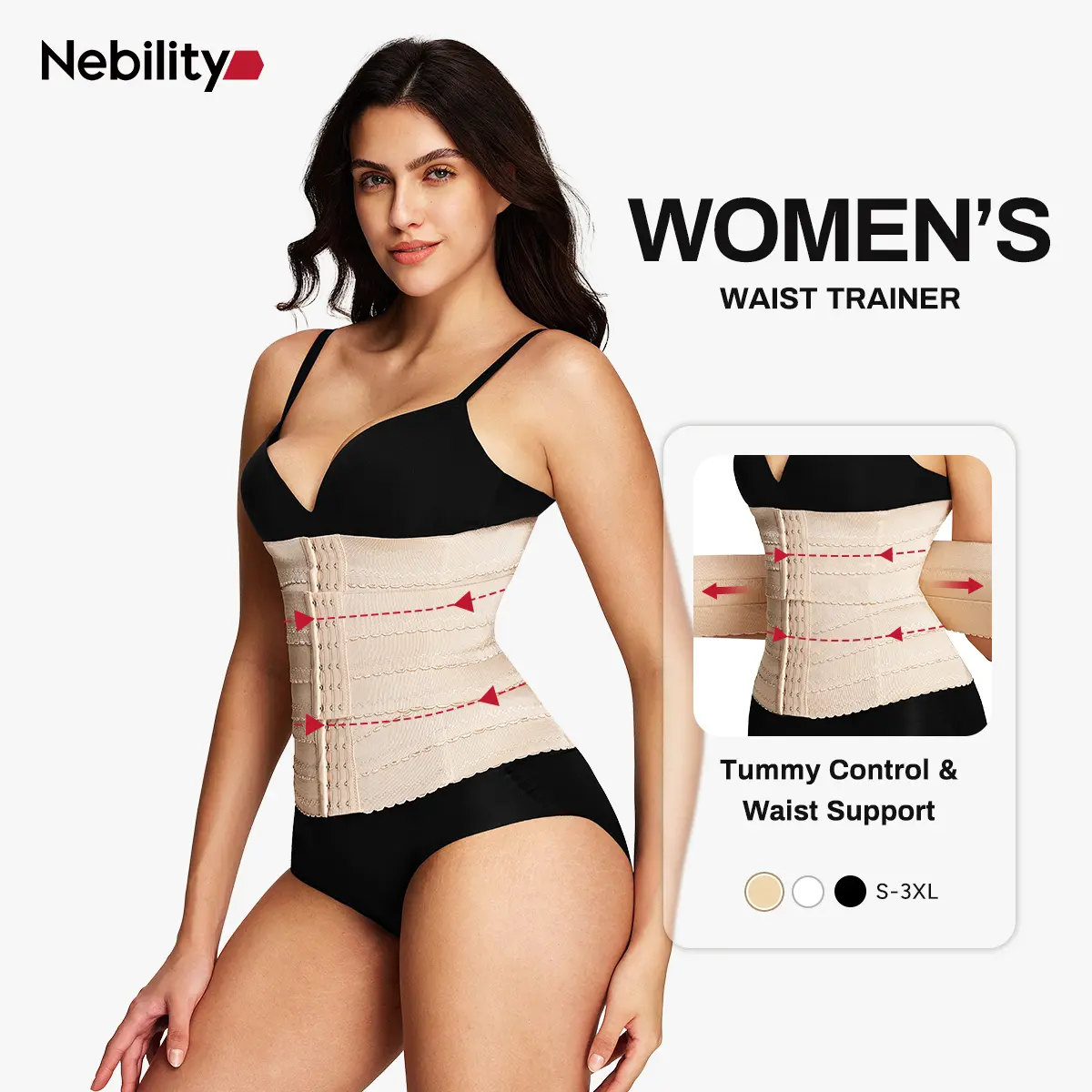 Nebility Faja Body Shaper for Ladies, Minimalist Plain Waist Trainer with Curve-Hugging Compression & Firm Tummy Control, Lady, Fashion Apparel