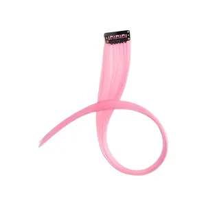 1pc Colored Hair Extensions Pink Hair Extensions 22 Inch Party Highlights Clip in Synthetic Hairpiece for Women Kids Girls Halloween Christmas Cosplay Light Pink