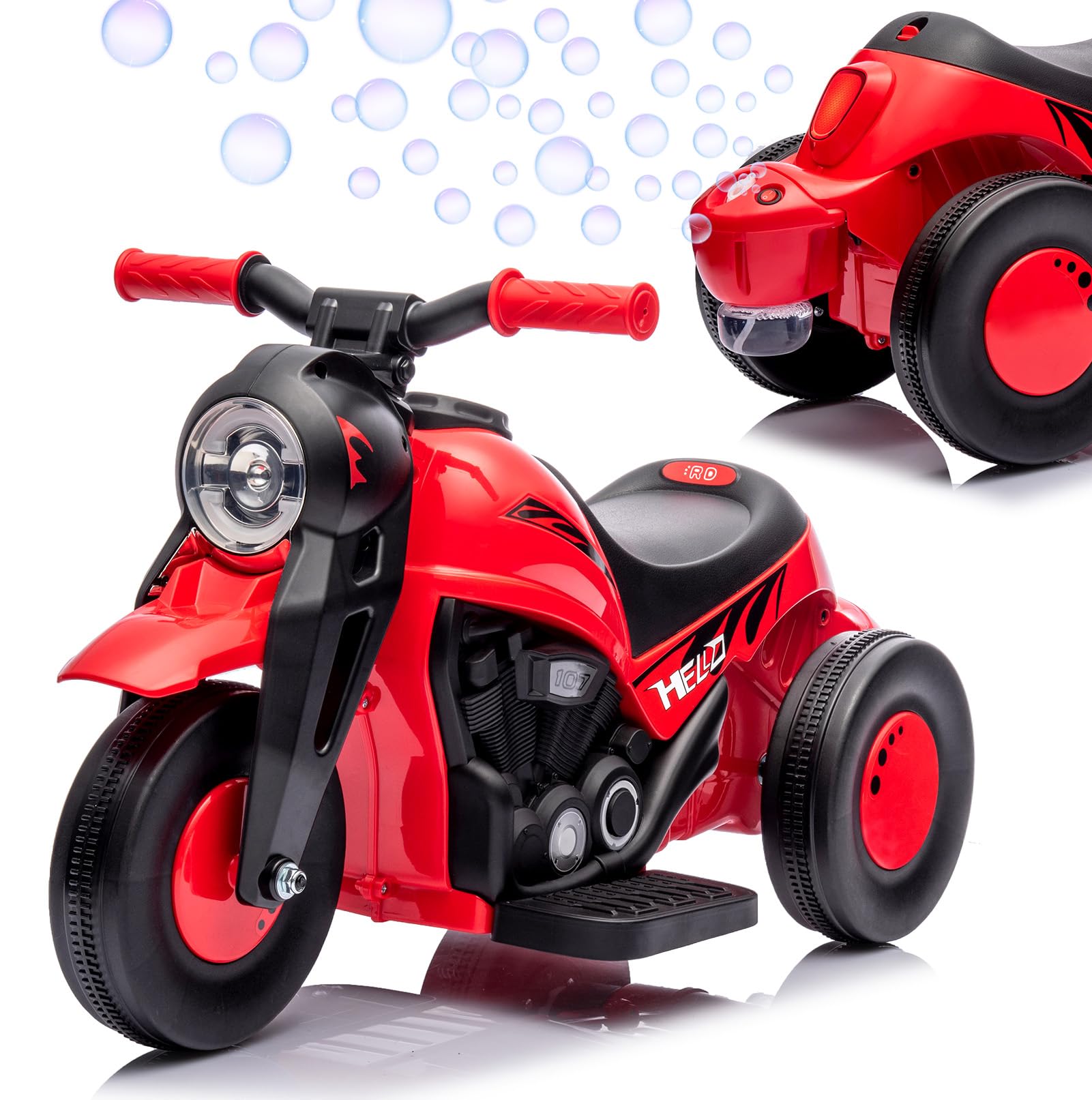 Ride On Bubble Motorcycle for Kids,6V Battery Powered Electric Motorcycle with Bubble Maker,3-Wheeler Ride On Toy Motorbike with Light and Music,Birth