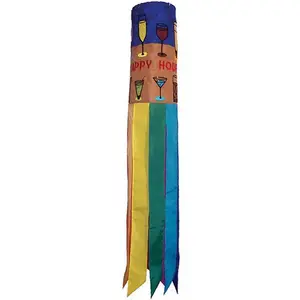 In the Breeze Cocktails Happy Hour Windsock 40-Inch Colorful Applique Embroidered Durable Polyester Fabric Hanging Decoration