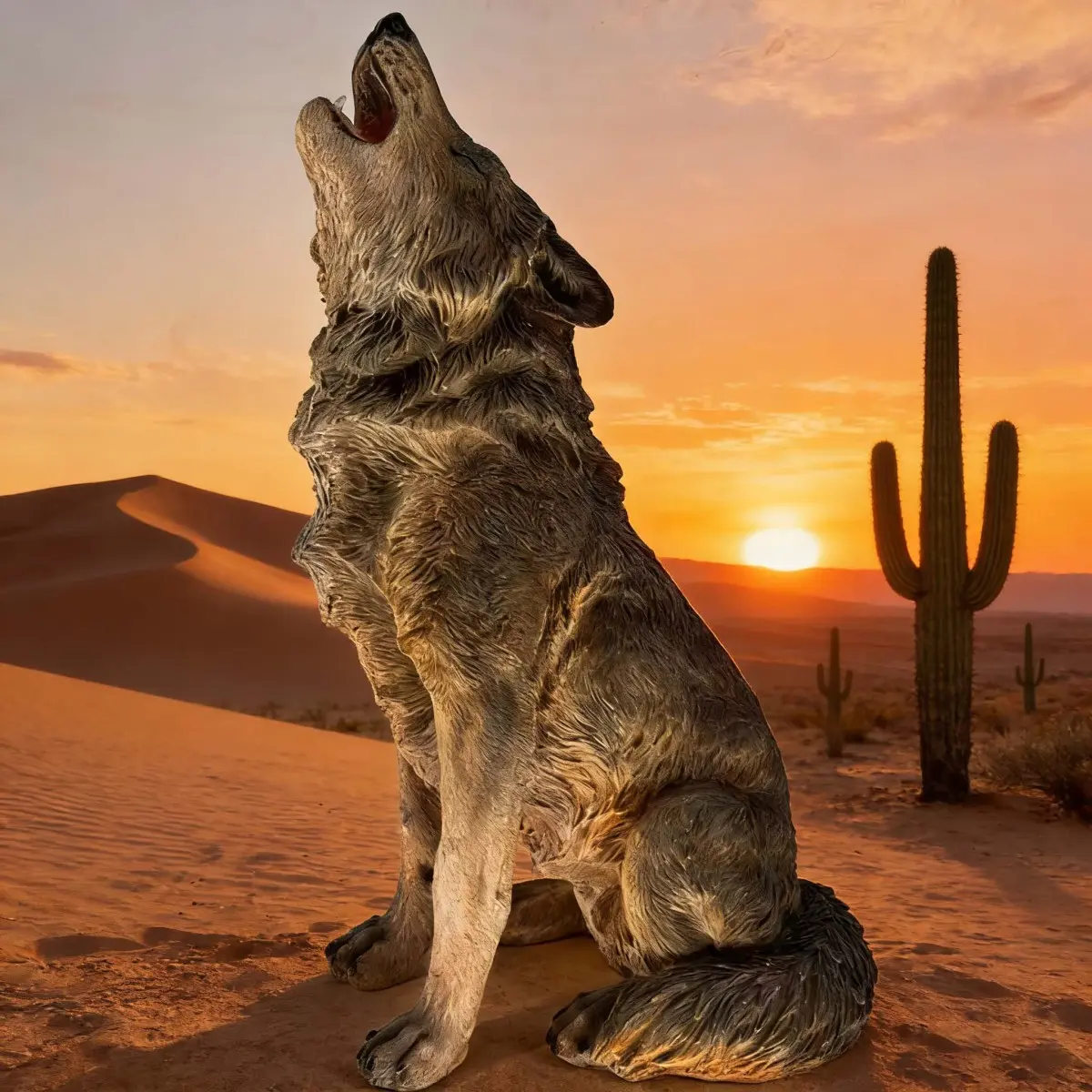 29.72" H x 17.91" L Simulated Howling Wolf Garden Statue, Resin Indoor & Outdoor Courtyard Ornament, Art Craft Decoration & Unique Gift for Home & Garden