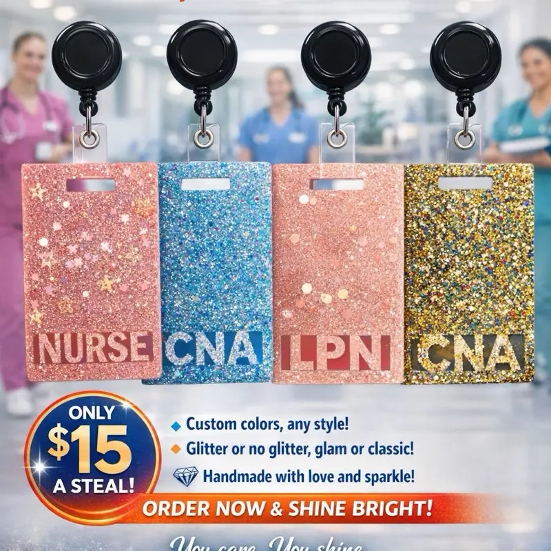 Custom Nurse Badge Buddies – Stand Out in Style with Glitter or Classic Options Handmade with Love and Sparkle