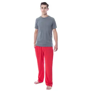Intimo Men's 2 Piece Pajama Set Cotton/Poly Blend Jersey Knit Lounge Pants With Soft T-Shirt Top