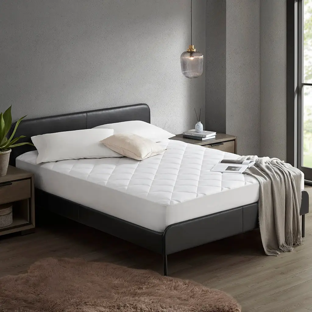Sharper Image Quilted Nylon-Polyester Blend Mattress Protector Cover - Twin Size, Knit Jersey Cooling Diamond Quilt, Cooling Touch, Temperature Control, Overfilled Deep Pocket, Wrinkle Resistant, 39"w x 75"l + 15"d, 0.8in, White, Ideal for Hot Sleepers, N