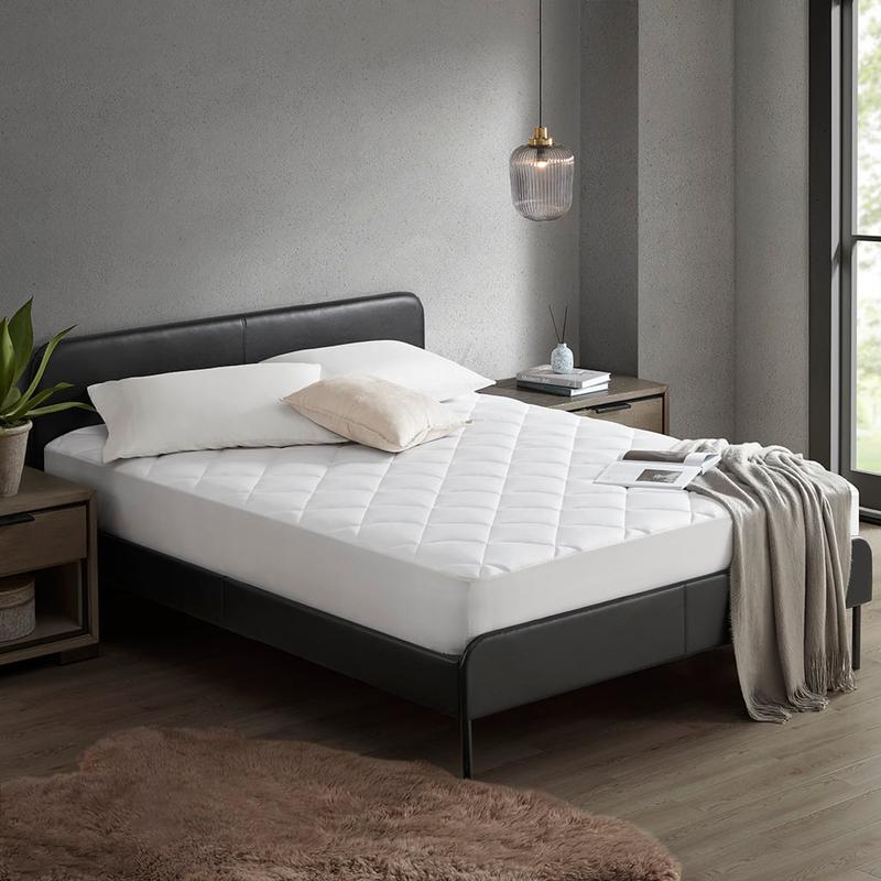 Sharper Image Quilted Nylon-Polyester Blend Bed Protector - Twin Size (39"w x 75"l +15"d), Soft Knit Jersey Cooling Diamond Quilt, Temperature Control, Deep 18" Fit, Wrinkle Resistant, Machine Washable, 0.8in White, Ideal for Hot Sleepers, Casual Use
