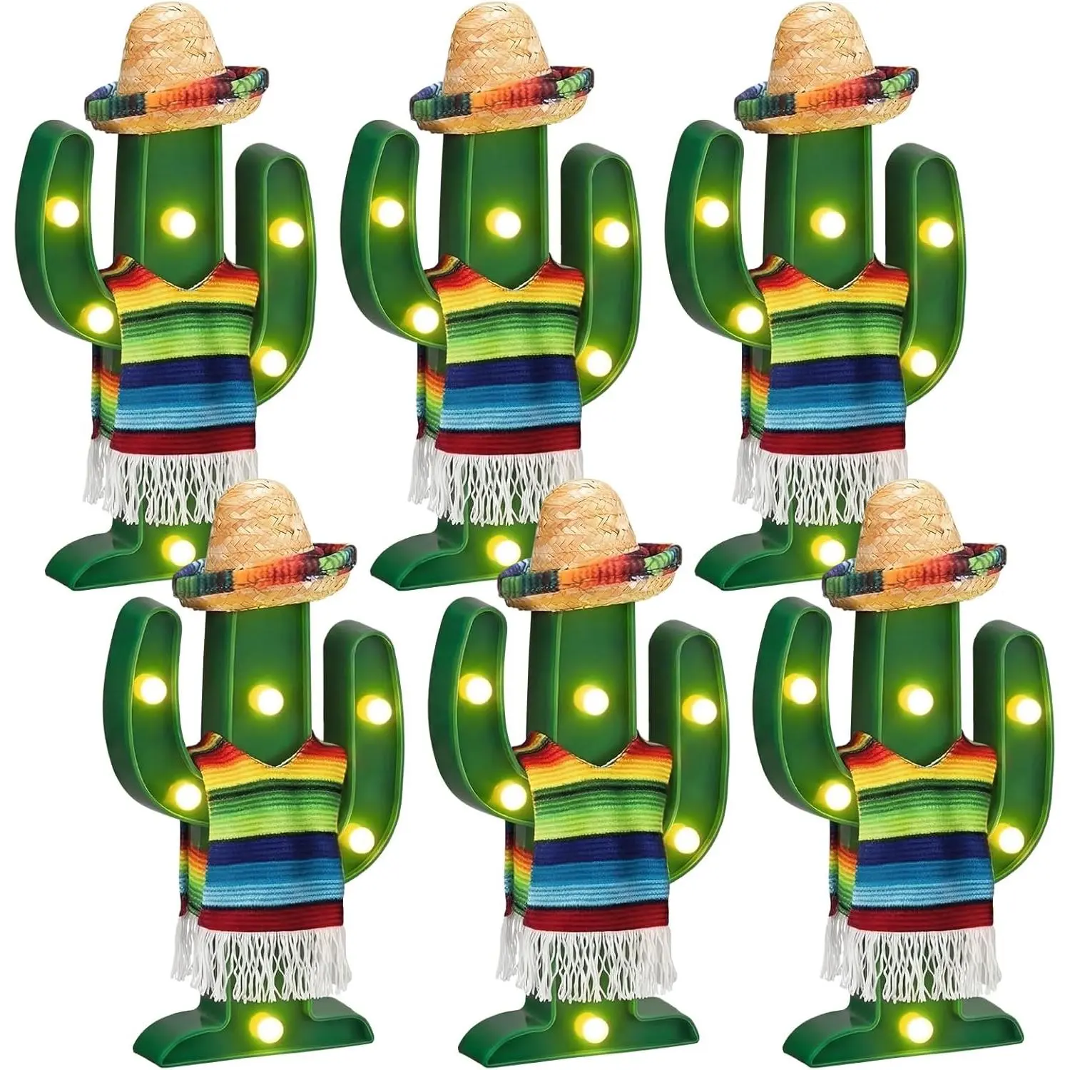 Honoson 6 Pcs LED Cactus Light Cinco De Mayo Decorations 10 x 6 Inch Mexican Fiesta Party Decorations Cute Cactus Night Lamp for Table Room Bedroom Home Party Decoration Cinco De Mayo G