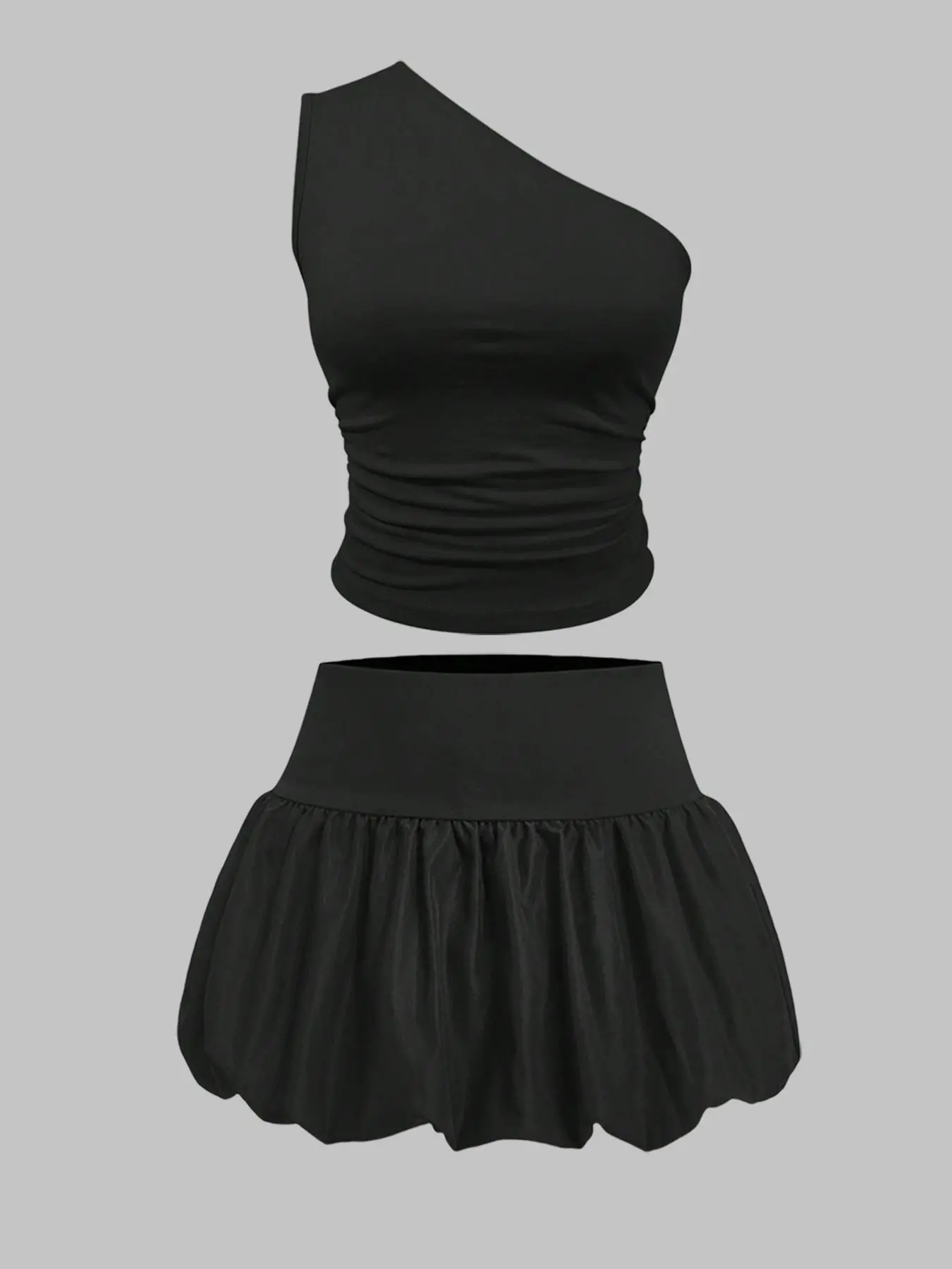Two-Piece Set Women's Solid Color Crop Tank Top & Bubble Skirt Set, Casual Sleeveless Top & Skirt, Ladies Summer Clothes for Beach Holiday Vacation