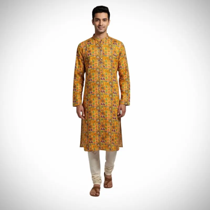 Mens Kurta Tops Linene Cotton Mix Tops Perfect for Ethnic Wear with Vibrant Patchwork Design