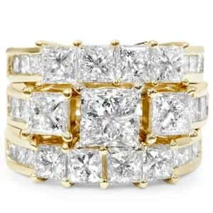 4 1/3ct Princess Cut Enhanced Diamond Engagement Guard Ring Set 14K Yellow Gold