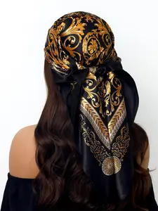 Luxurious Print Scarf 90x90cm, Fashionable Neck Wrap for All Seasons, Travel-Ready Ladies' Headscarf, Stylish Square Scarf 35.4inch, Fashion Hair Scarves, Fashion Shawl