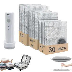 [2026 Upgraded 30 Pack] Mother's Day Gifts X7 Cordless Travel Vacuum Storage Compression Bag Set with USB Rechargeable Handheld Built-in Battery Pump,3 Sizes Waterproof Reusable Space Saver Zipper Pouches for Clothes, Carry-On Luggage & Suitcase Packing