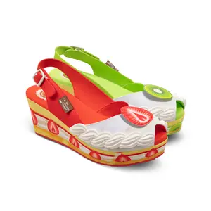 Hot Chocolate Design Short Cake Women's Sandal Vegan Printed Fabric Upper Wedge Platform Adjustable Buckle Strap Non-marking Rubber Sole