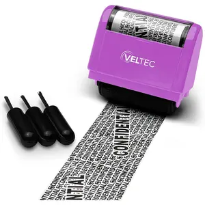 Identity Data Theft Protection Confidential Roller Stamp Anti Theft Security and Privacy Guard Stamp 3 Ink Refills (Purple)