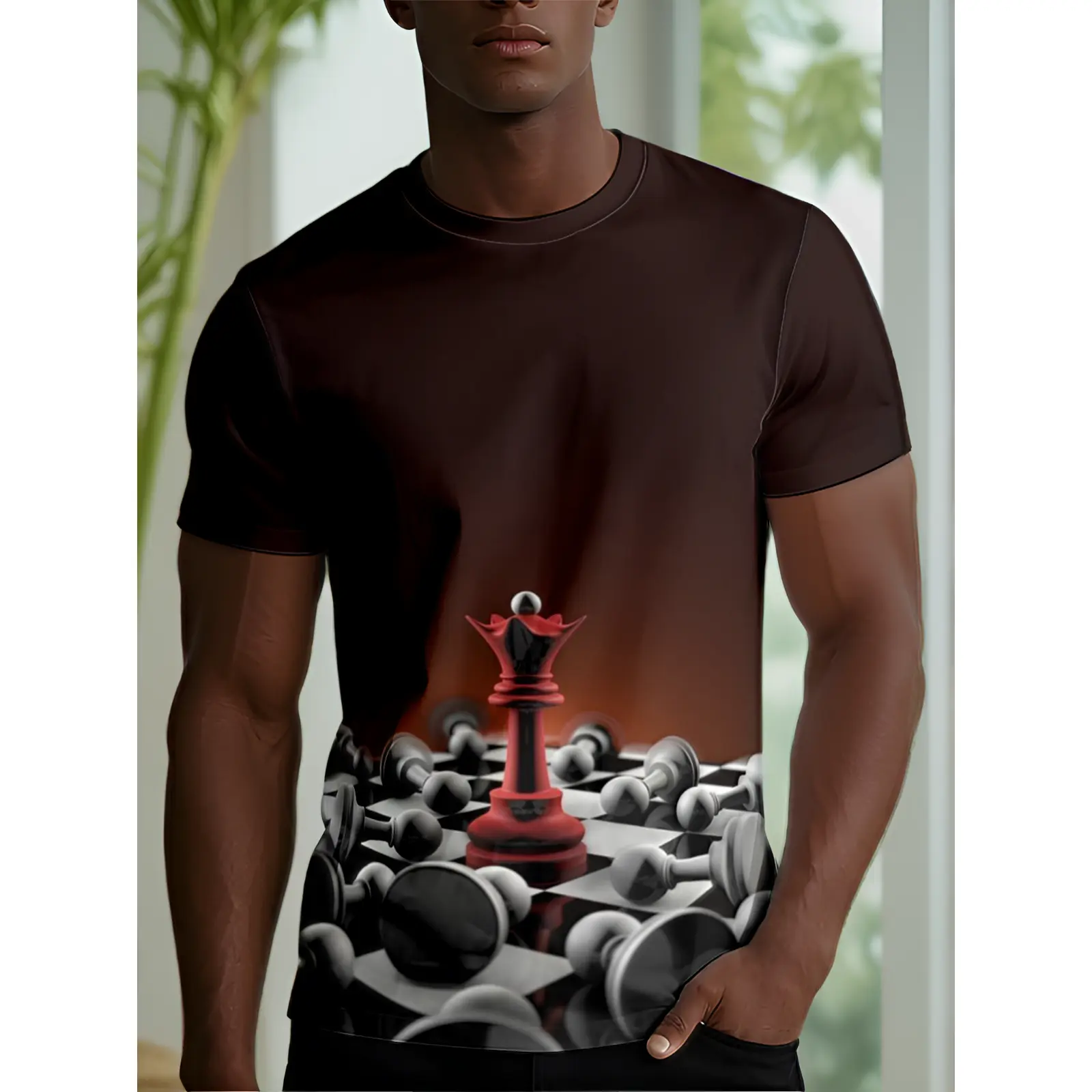 1pc New Fashion Trendy Men'S Short-Sleeve T-Shirt with 3D Digital Print of Chess King And Pawns Design.Comfortable, Soft, And Breathable, Suitable for All Seasons, for Casual Outdoor Sports And Entertainment, for Adults