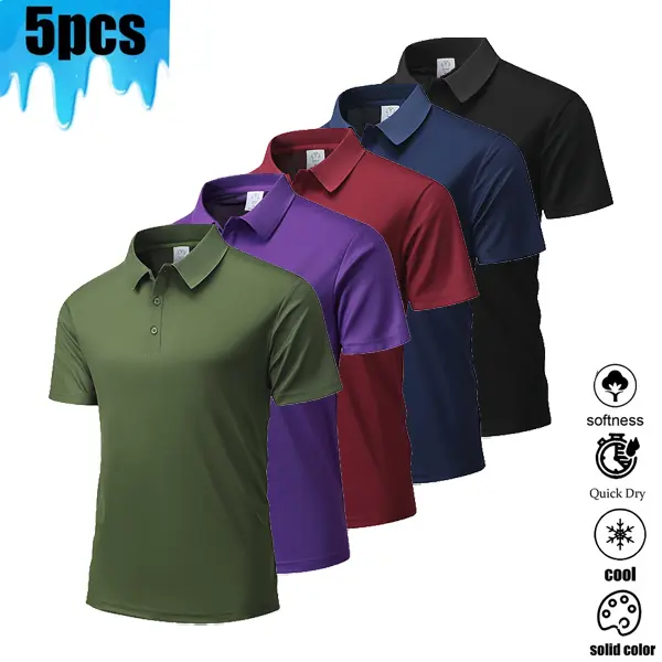 5-Pack Men’s Quick-Dry Polo Shirts, Breathable Short Sleeve Golf & Business Casual Tops