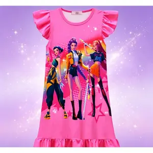 Girls Flame Resistant Sleep Dress K-POP Sisters Print Sleeveless Crew Neck All Season Casual Nightwear for Children
