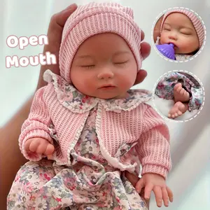 13.7inch/35cm Can Open Mouth Solid Silicone Baby Reborn Girl Doll With Painted Skin Waterproof Doll Soft Touch Feeling Handmade Lifelike Newborn Baby Girl Doll Best Gifts For Youngsters