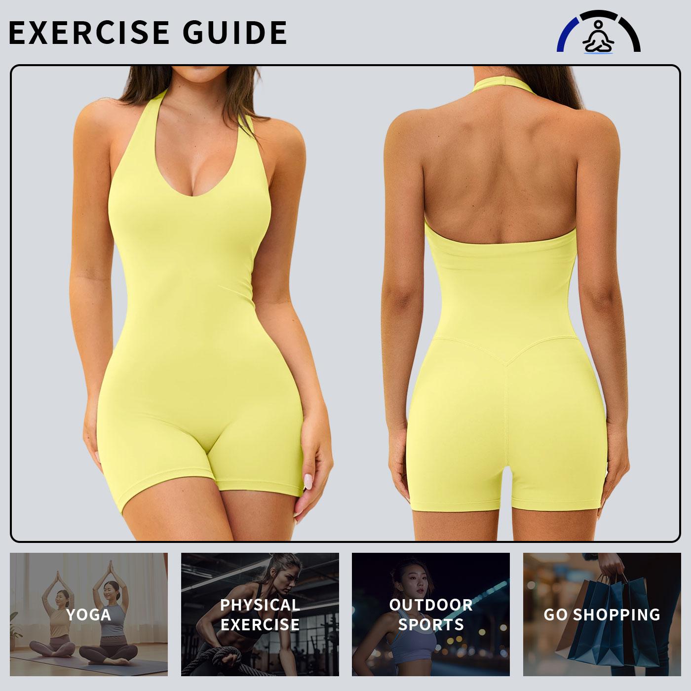 TENWOLF Women's Halter V-Neck Romper, Stretchy Shaping Yoga Jumpsuit with Slim-Fitting Butt-Lifting Shorts for Workouts, Stretchy Sports Outfit, Activewear Jumpsuit, Gym, Rompers For Women, Female, Sportswear Jumpsuits, Training Jumpsuit