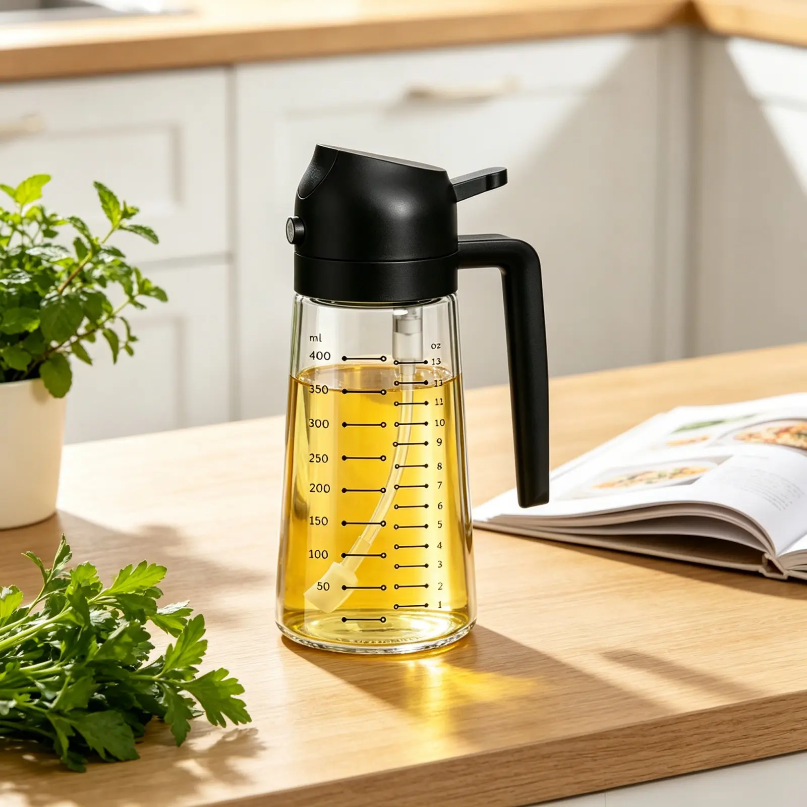 2 in 1 glass oil sprayer olive oil dispenser kitchen cooking BBQ salad measuring oil container dual pour spray design fine mist spray kitchen gadgets air fryer grilling home cooking utensils