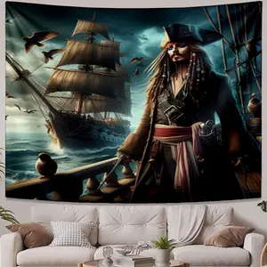 Trendy Tapestries Captain Jack Sparrow on a pirate ship Bedroom decoration Suitable for bedrooms,dormitories,and living rooms