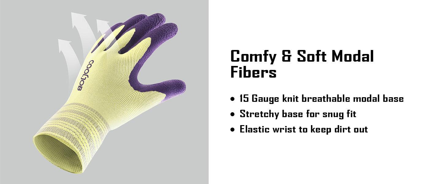 COOLJOB 2 Pairs Breathable Gardening Gloves, Stretch Soft Modal Base with Non Slip Rubber Coating