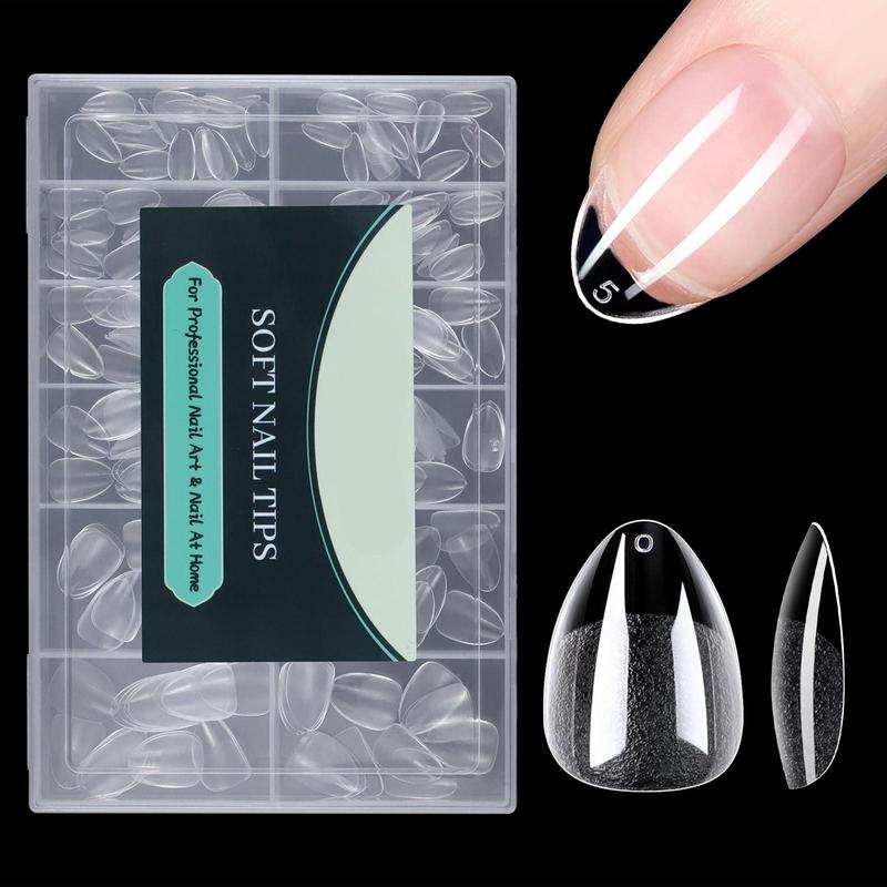 Extra Short Almond Nail Tips kit, 12 Sizes Fake Nails Soft Gel X Nail Tips, Full Cover Pre-Shaped Matte Clear Press on Nail for Extension, Diy at Home
