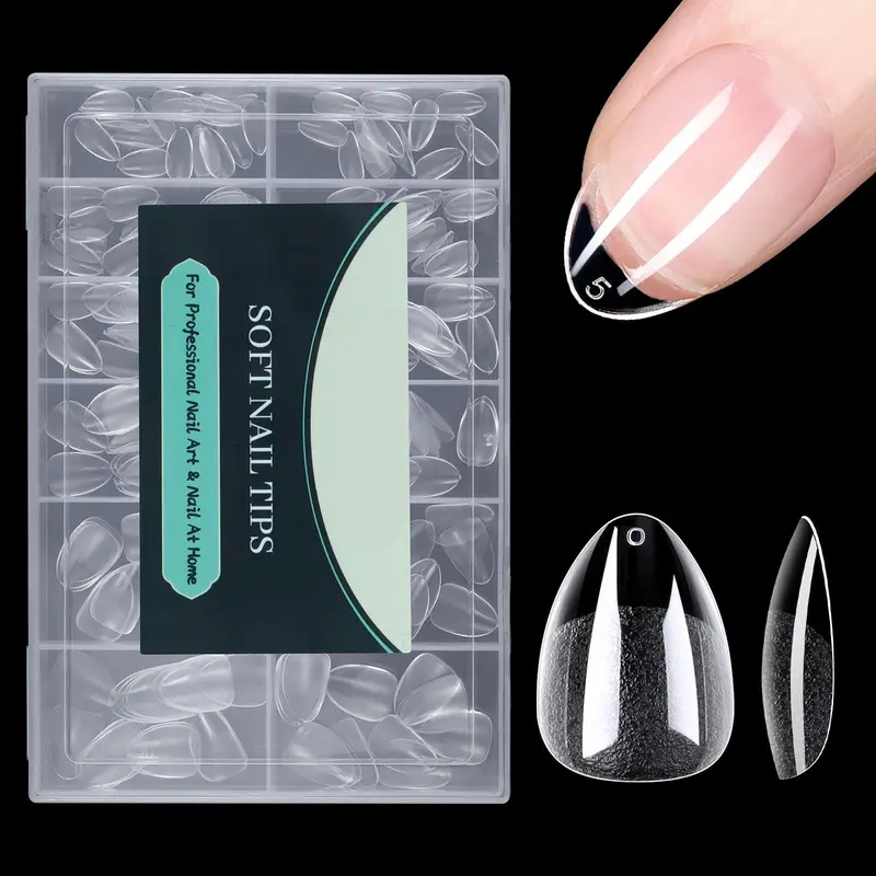 Extra Short Almond Nail Tips kit, 12 Sizes Fake Nails Soft Gel X Nail Tips, Full Cover Pre-Shaped Matte Clear Press on Nail for Extension, Diy at Home