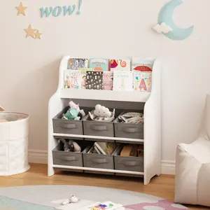 Bookshelf with 6 Fabric Storage Drawers Bins Multi-Functional kids Bookshelf & Toy Organizer Front-Facing Display Shelf for Kids Room Bedroomor Nursery