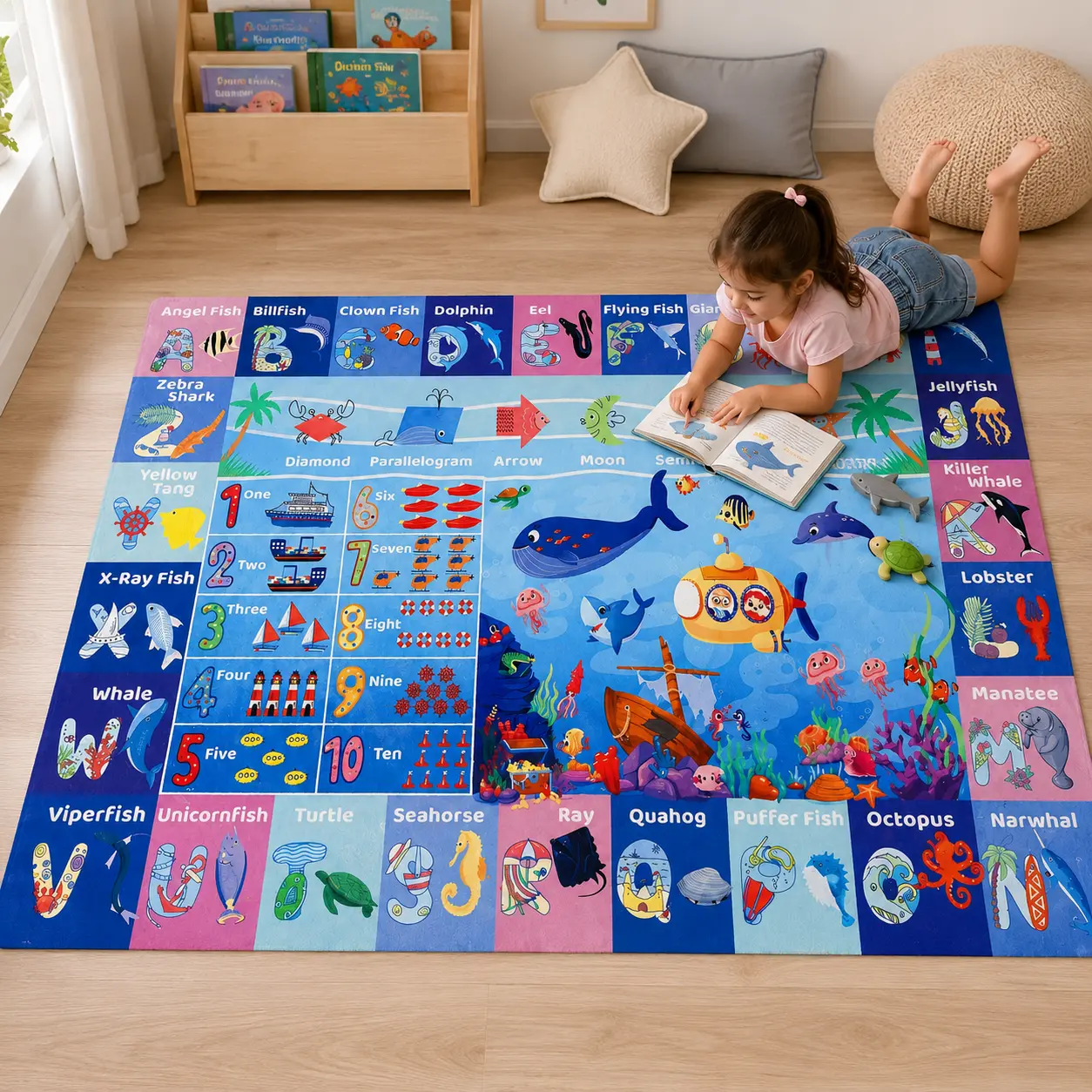 Ocean Alphabet Mouse Pad, Diatom Mud Desk Mat, Kids Educational Sea Animal Computer Mat for Home Office and Study Desk