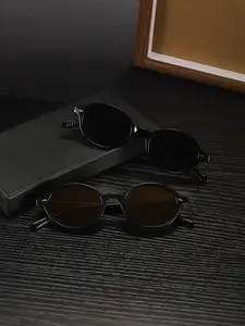 2pcs Retro Nerd Oval Frame Sunglasses, Color Lenses, Unisex Casual Fashion, Daily Wear & Outdoor Activities, PC Material