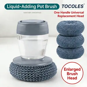 Automatic Liquid Filling Comfort Handle Soap Dispense Palm Brush for Kitchen Sink Pot Bowl Cleaning Ergonomic Non-slip Grip Durable Bristles Multi-Purpose Tool - Sponges
