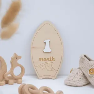 Baby Monthly Milestone Sign 1–12 Month Photo Prop Set Beach Wave Design Neutral Nursery Decor Newborn Growth Tracker Keepsake