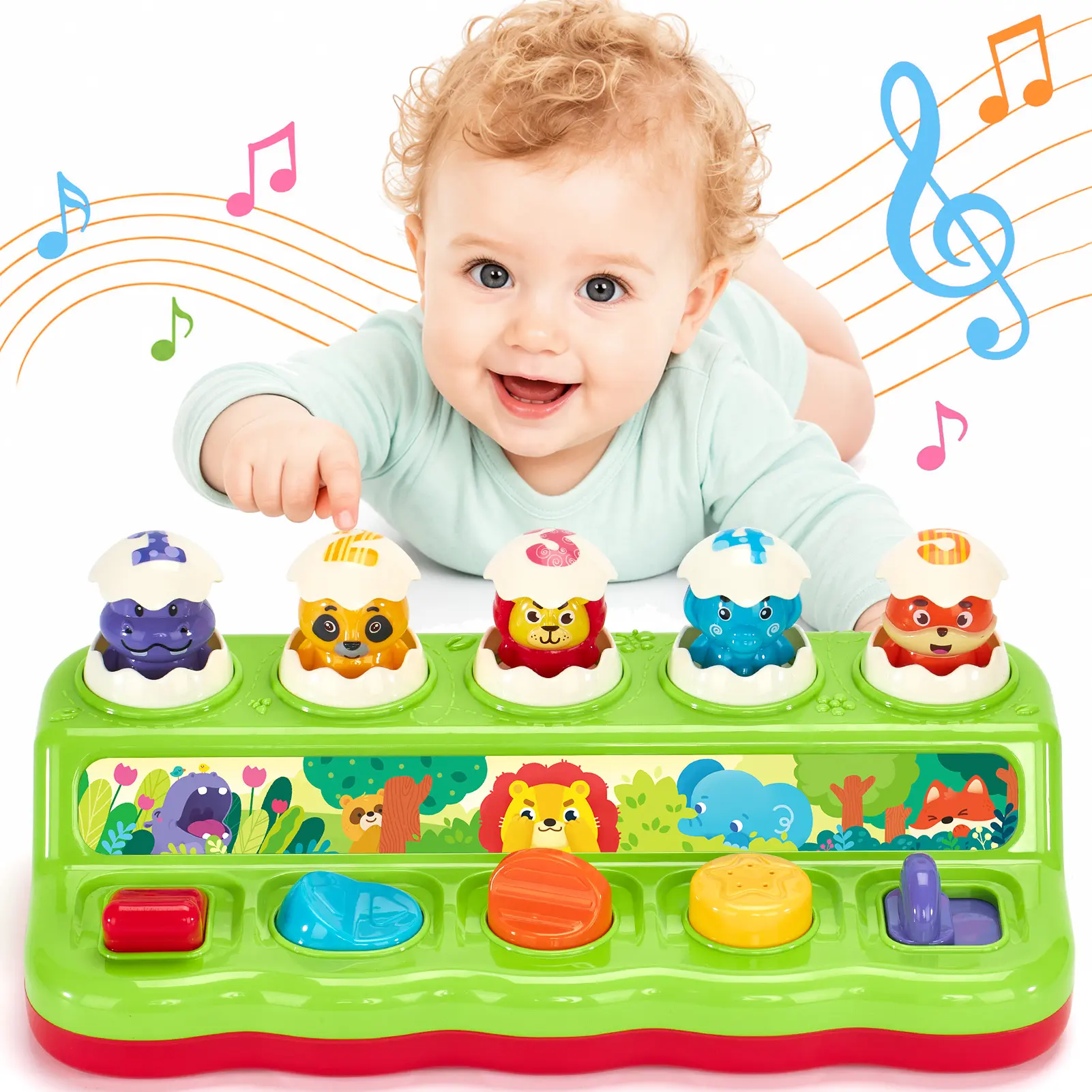 hahaland Oversized Pop-Up Montessori Toy Set, Unisex Colorful Animal Theme Cause-Effect Educational Toy with Hammers, Safe Material Early Learning Activity Gift for 1-2 Year Olds