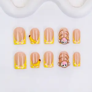 Nailssbysheccid, 10pcs press-on nails, Acrylic nails, short square type, 100% handmade, simple style, combined with French style, 3D, suitable for family dinners, dates, weddings, comes with jelly glue, crystal sticks and twisting rods