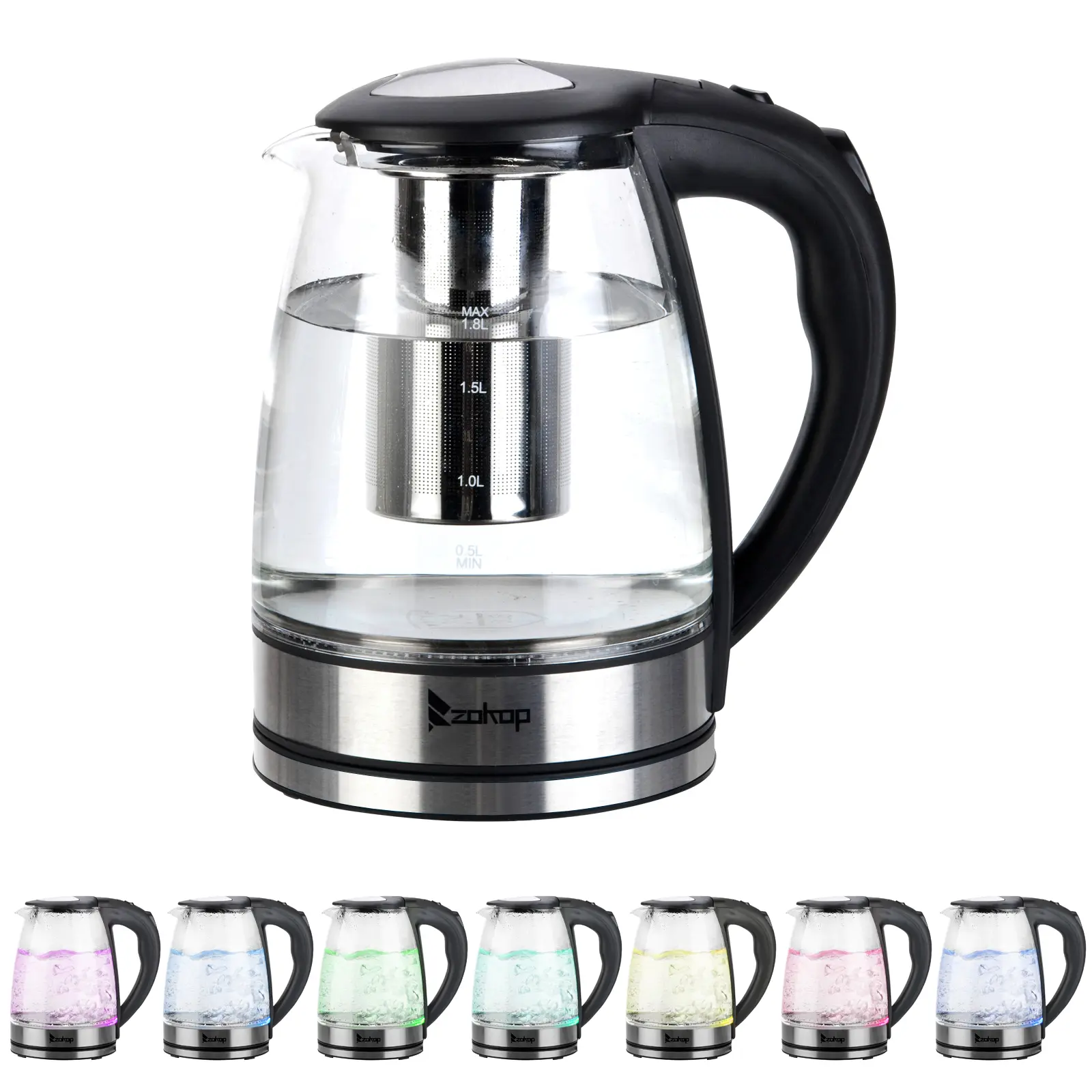 Winado 1.8L Electric Glass Kettle & Tea Maker - 110V 1500W, Temperature Controls, Filter, Stainless Steel Lid & Bottom, Built-In LED Lights, Ideal for Oatmeal, Soup, Instant Coffee