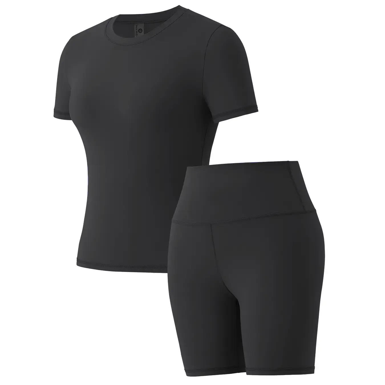 Women Solid Tone 2 Piece Activewear Set Crew Neck Short Sleeve Slim Top High Waist Biker Shorts Seamless Stretch Gym Workout Yoga Matching Tracksuit Backtoschool Fitness Outfits Athleisure Gym Clothes,Back to School,Back to School Haul
