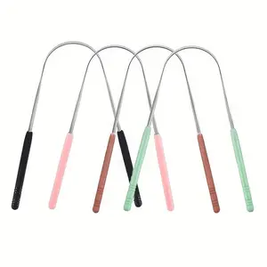 1 piece Hypoallergenic Stainless Steel Tongue Scraper with Ergonomic Plastic Handle - Fresh Breath Oral Care Tool, Durable Metal Cleaner, Easy to Use for Adults, Tongue Cleaner